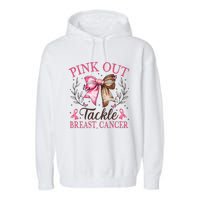 Out Tackle Breast Cancer Football Coquette Bow Garment-Dyed Fleece Hoodie