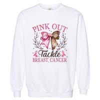 Out Tackle Breast Cancer Football Coquette Bow Garment-Dyed Sweatshirt