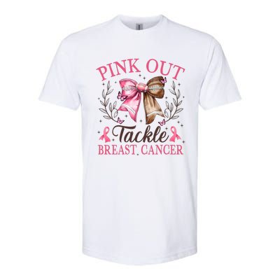 Out Tackle Breast Cancer Football Coquette Bow Softstyle CVC T-Shirt