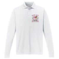 Out Tackle Breast Cancer Football Coquette Bow Performance Long Sleeve Polo