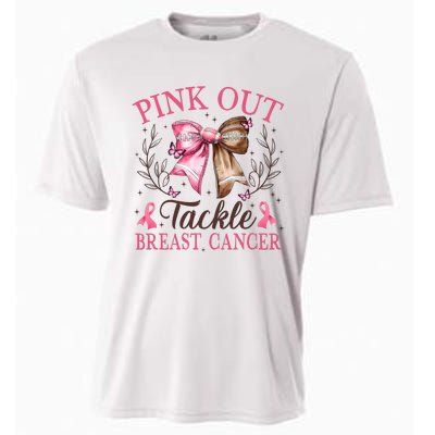 Out Tackle Breast Cancer Football Coquette Bow Cooling Performance Crew T-Shirt