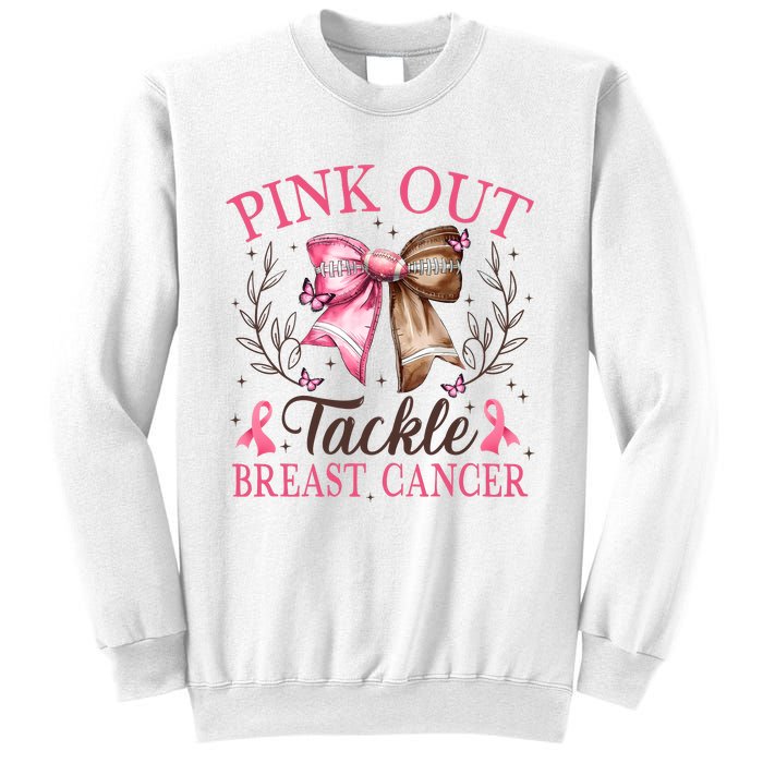 Out Tackle Breast Cancer Football Coquette Bow Sweatshirt