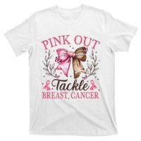 Out Tackle Breast Cancer Football Coquette Bow T-Shirt