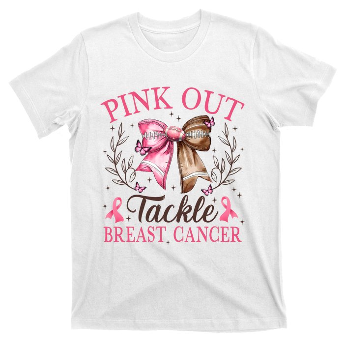 Out Tackle Breast Cancer Football Coquette Bow T-Shirt