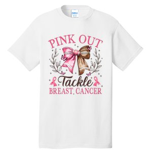 Out Tackle Breast Cancer Football Coquette Bow Tall T-Shirt