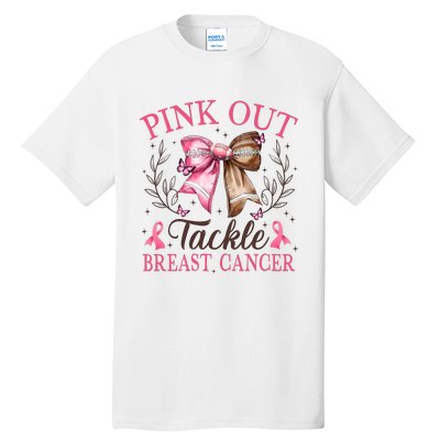 Out Tackle Breast Cancer Football Coquette Bow Tall T-Shirt