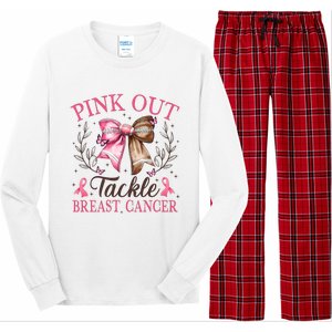 Out Tackle Breast Cancer Football Coquette Bow Long Sleeve Pajama Set