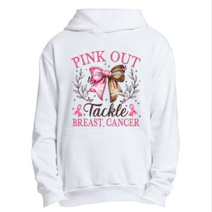 Out Tackle Breast Cancer Football Coquette Bow Urban Pullover Hoodie