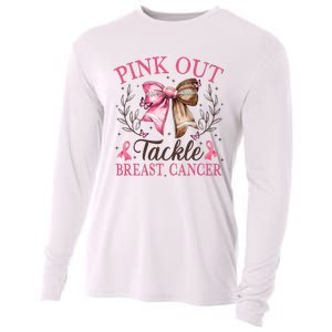 Out Tackle Breast Cancer Football Coquette Bow Cooling Performance Long Sleeve Crew