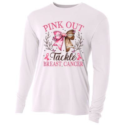 Out Tackle Breast Cancer Football Coquette Bow Cooling Performance Long Sleeve Crew