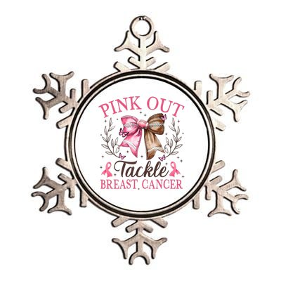 Out Tackle Breast Cancer Football Coquette Bow Metallic Star Ornament