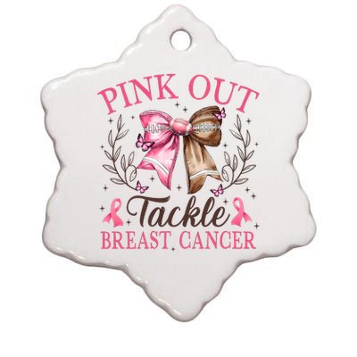 Out Tackle Breast Cancer Football Coquette Bow Ceramic Star Ornament