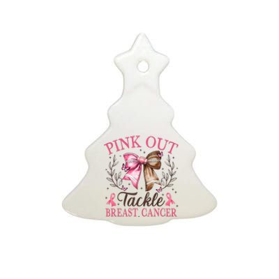 Out Tackle Breast Cancer Football Coquette Bow Ceramic Tree Ornament