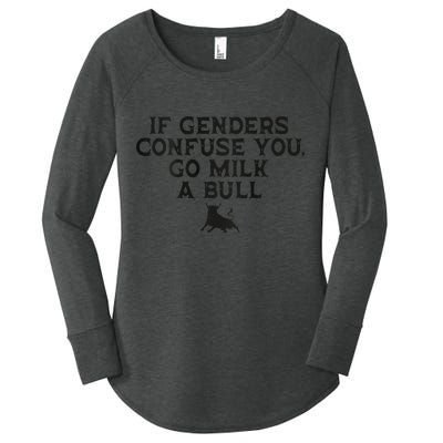 On The Back If Genders Confuse You Go Milk A Bull Meme Women's Perfect Tri Tunic Long Sleeve Shirt
