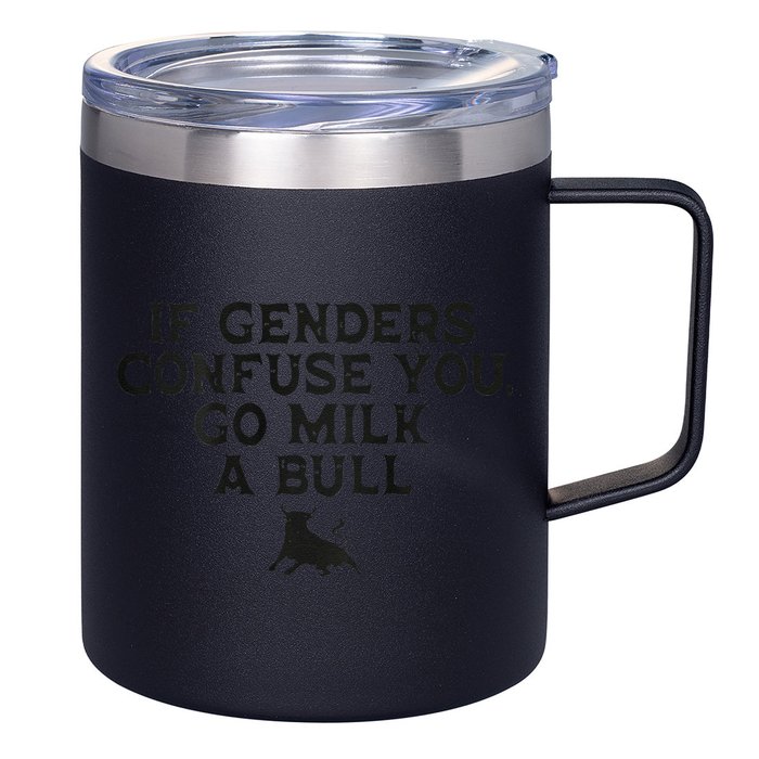 On The Back If Genders Confuse You Go Milk A Bull Meme 12oz Stainless Steel Coffee Mug