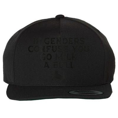 On The Back If Genders Confuse You Go Milk A Bull Meme Wool Snapback Cap