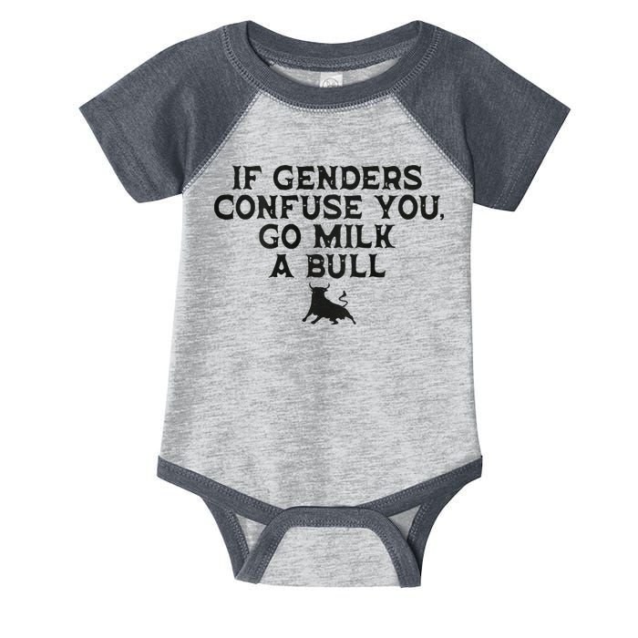 On The Back If Genders Confuse You Go Milk A Bull Meme Infant Baby Jersey Bodysuit