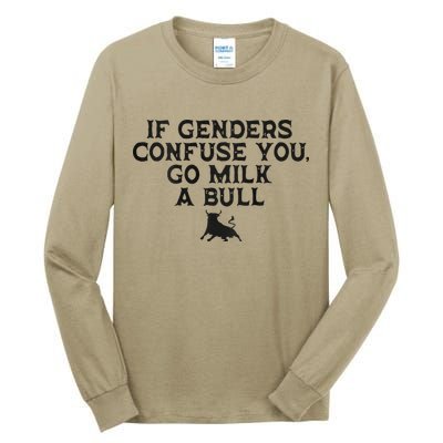 On The Back If Genders Confuse You Go Milk A Bull Meme Tall Long Sleeve T-Shirt