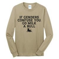 On The Back If Genders Confuse You Go Milk A Bull Meme Tall Long Sleeve T-Shirt