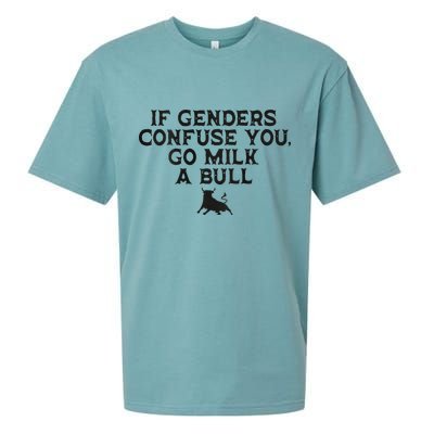 On The Back If Genders Confuse You Go Milk A Bull Meme Sueded Cloud Jersey T-Shirt