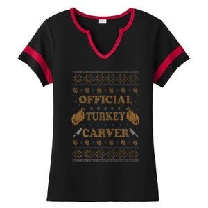 O.fficial Turkey Carver  Funny Thanksgiving Ugly Ladies Halftime Notch Neck Tee