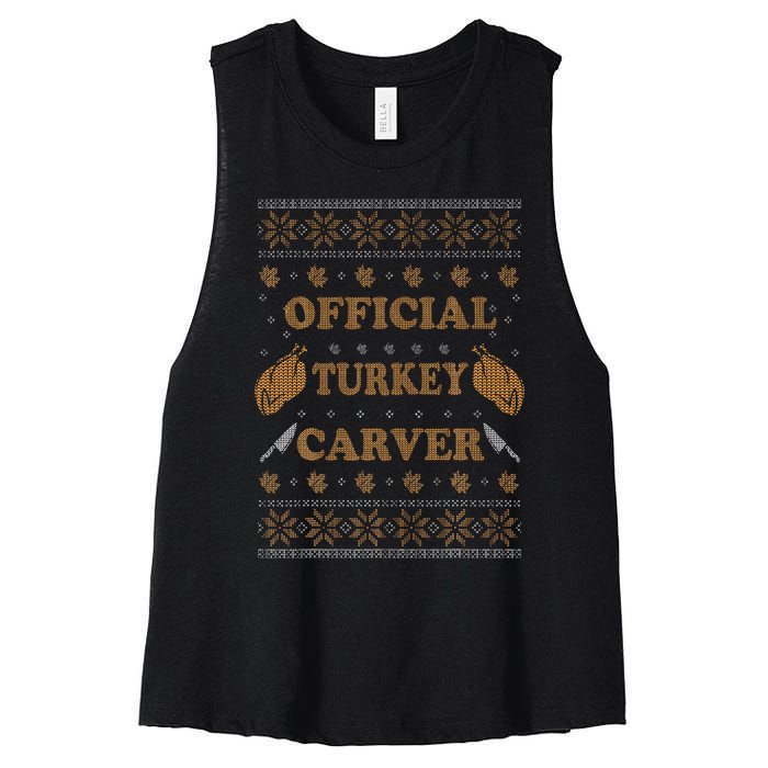 O.fficial Turkey Carver  Funny Thanksgiving Ugly Women's Racerback Cropped Tank