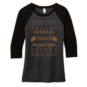 O.fficial Turkey Carver  Funny Thanksgiving Ugly Women's Tri-Blend 3/4-Sleeve Raglan Shirt