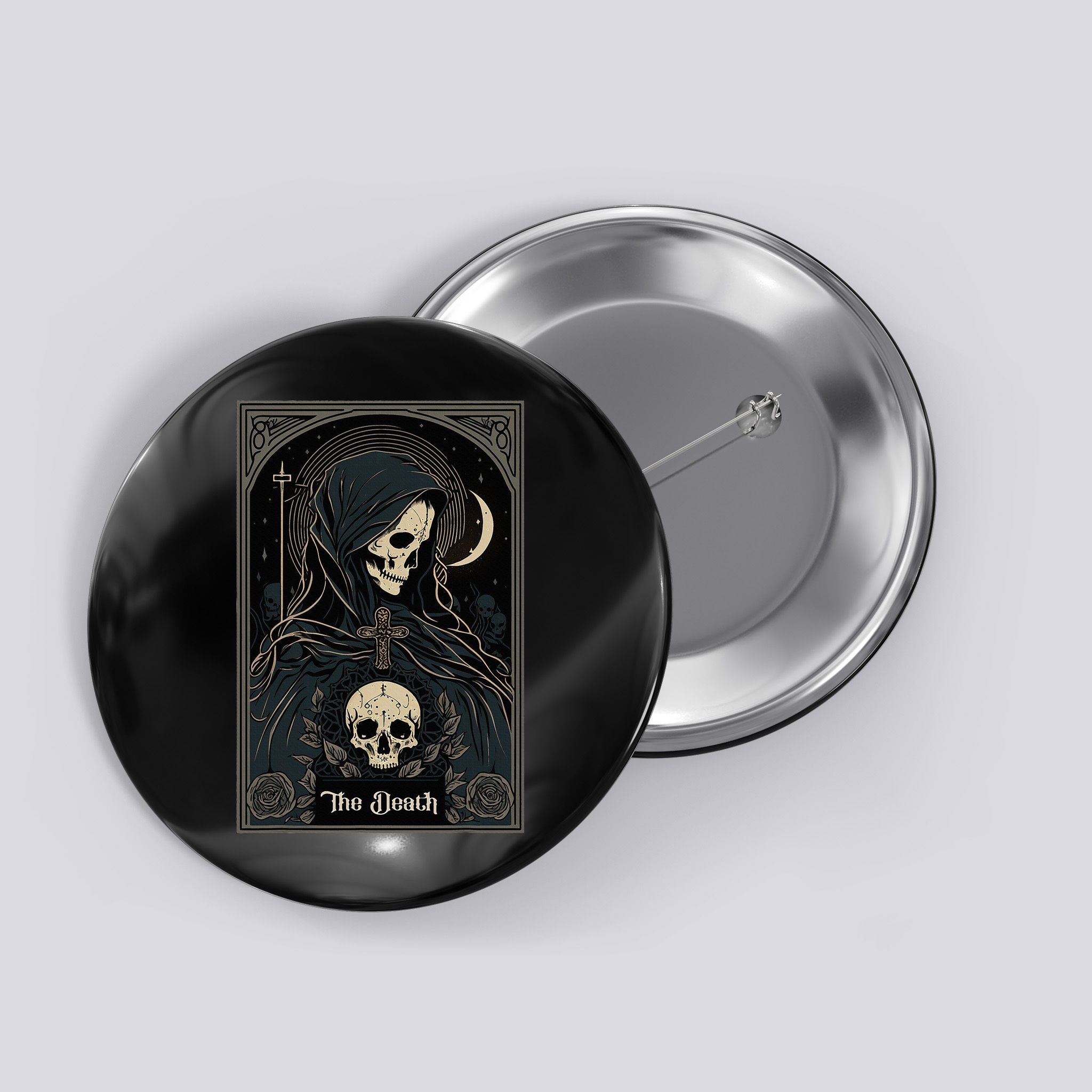 Occult Tarot Card The Death Skeleton Goth Dark Witchcraft Button