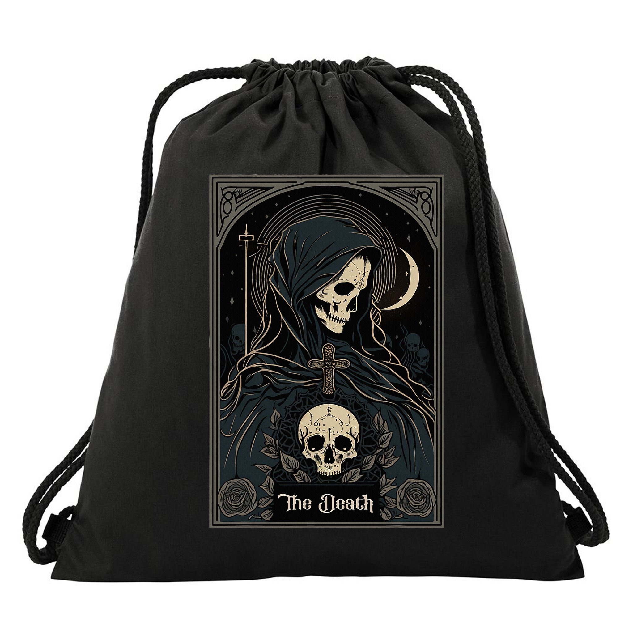 Occult Tarot Card The Death Skeleton Goth Dark Witchcraft Drawstring Bag