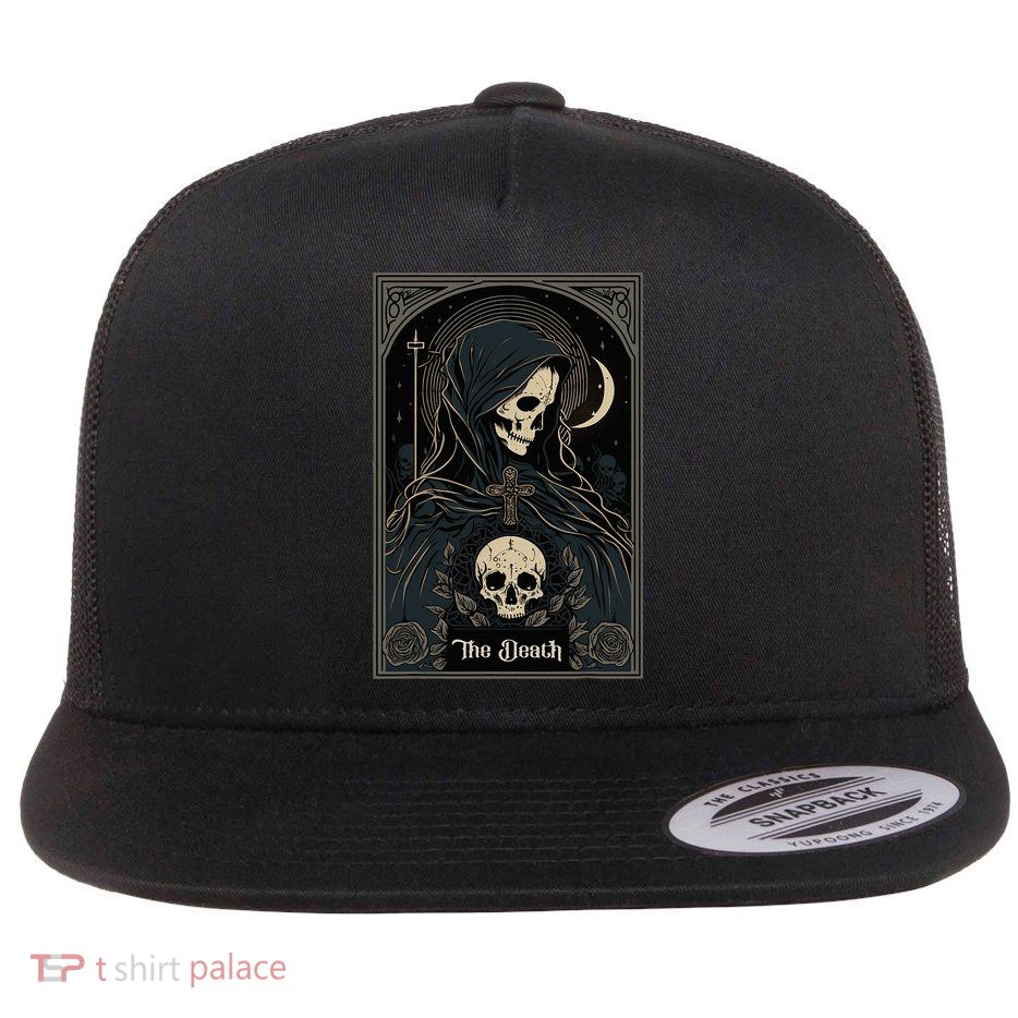 Occult Tarot Card The Death Skeleton Goth Dark Witchcraft Flatbill Hat