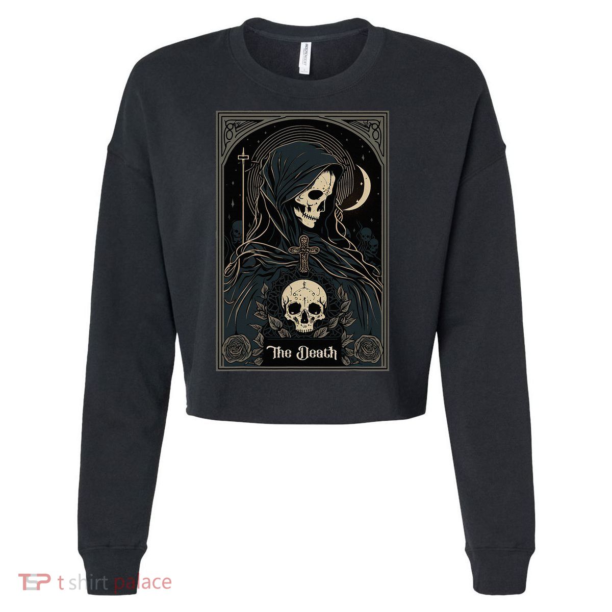 Occult Tarot Card The Death Skeleton Goth Dark Witchcraft Cropped Pullover Crew
