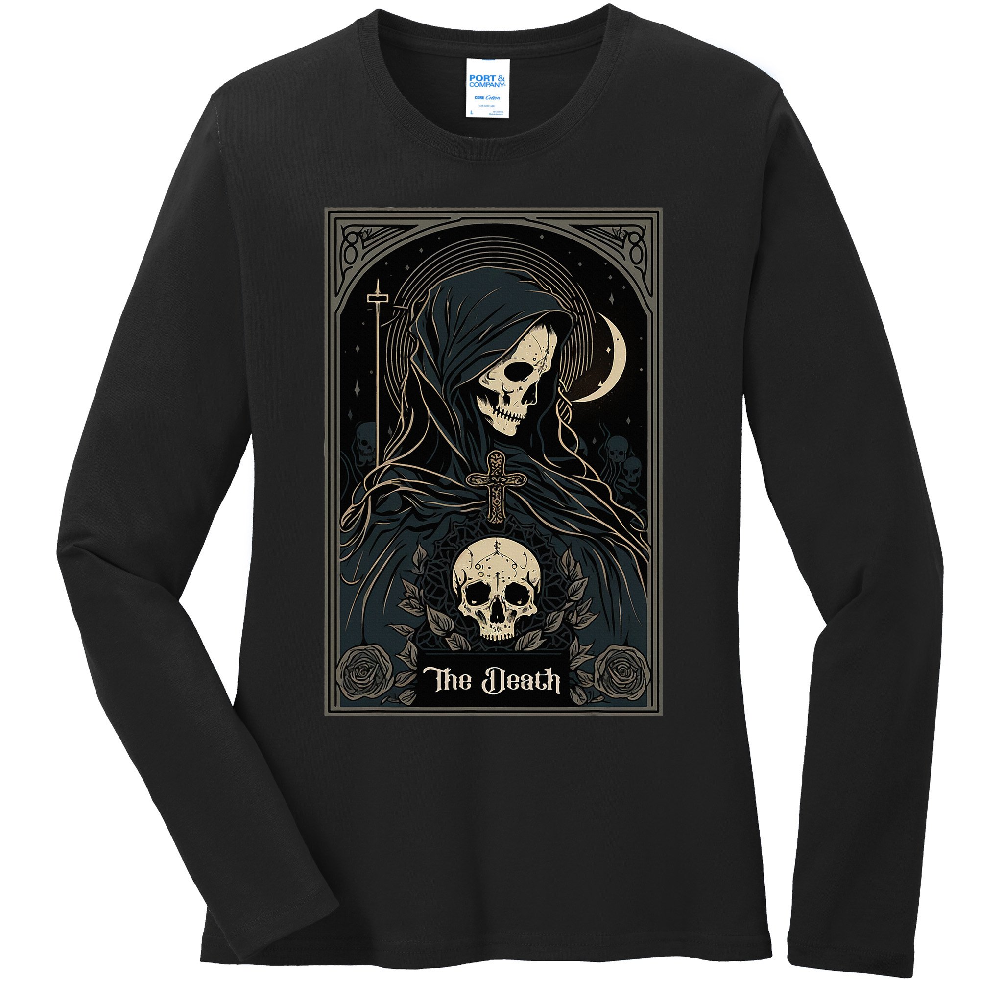 Occult Tarot Card The Death Skeleton Goth Dark Witchcraft Ladies Long Sleeve Shirt