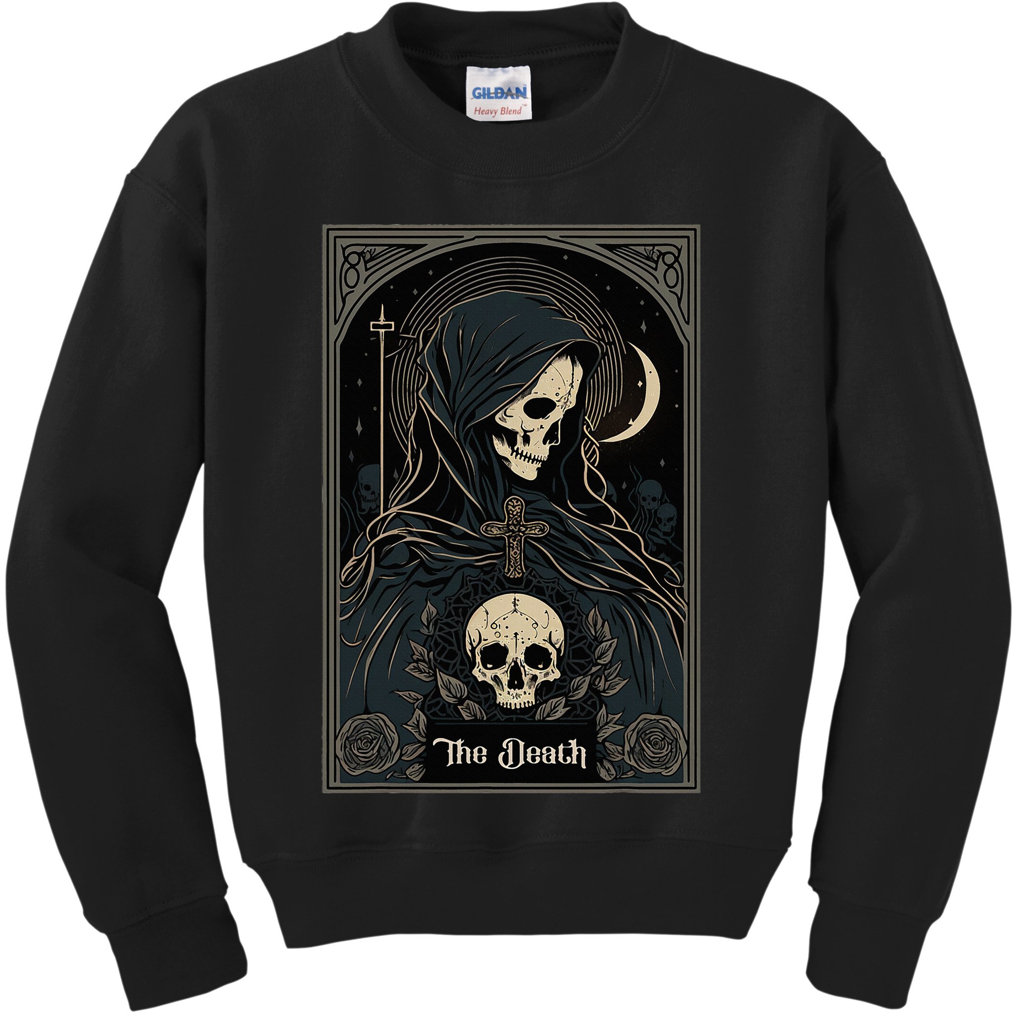 Occult Tarot Card The Death Skeleton Goth Dark Witchcraft Kids Sweatshirt