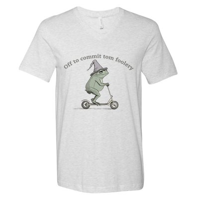 Off To Commit Tom Foolery Frog And Fun Playful Humor V-Neck T-Shirt