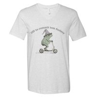 Off To Commit Tom Foolery Frog And Fun Playful Humor V-Neck T-Shirt