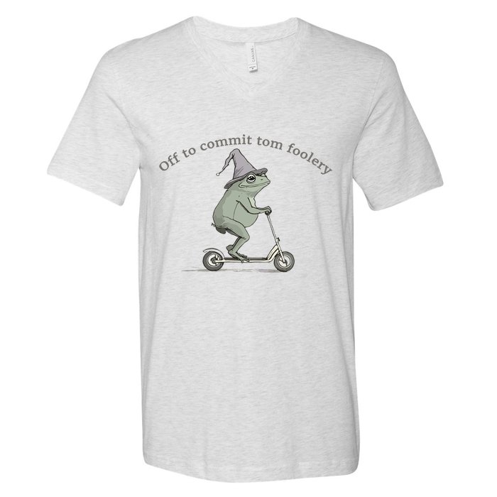 Off To Commit Tom Foolery Frog And Fun Playful Humor V-Neck T-Shirt