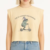 Off To Commit Tom Foolery Frog And Fun Playful Humor Garment-Dyed Women's Muscle Tee