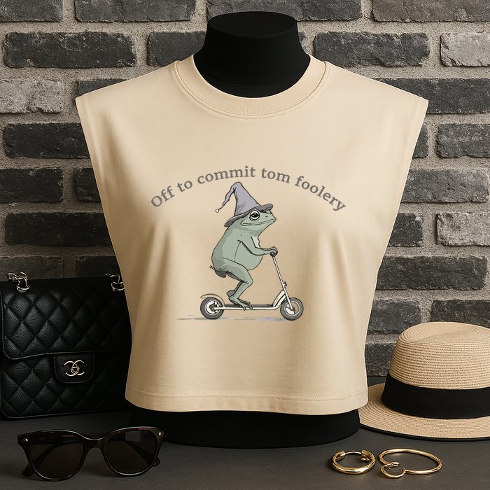Off To Commit Tom Foolery Frog And Fun Playful Humor Garment-Dyed Women's Muscle Tee