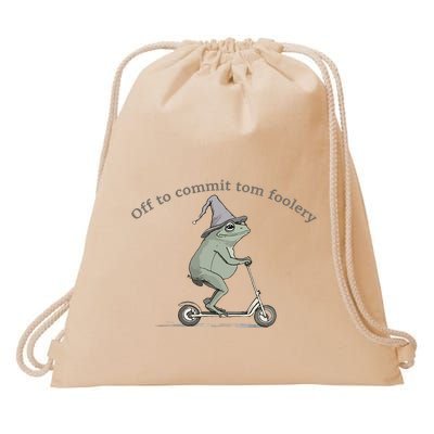 Off To Commit Tom Foolery Frog And Fun Playful Humor Drawstring Bag