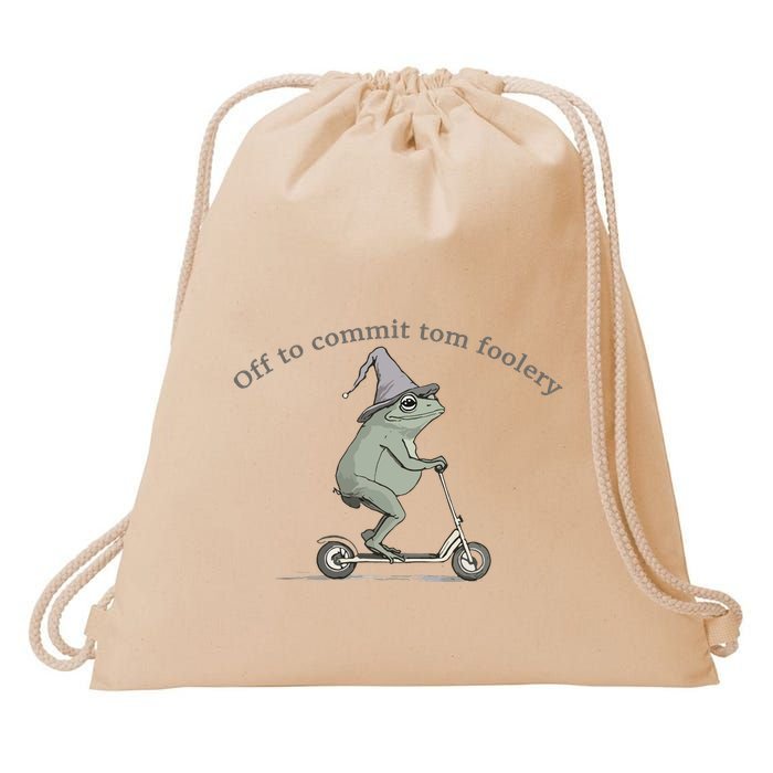 Off To Commit Tom Foolery Frog And Fun Playful Humor Drawstring Bag