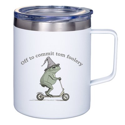 Off To Commit Tom Foolery Frog And Fun Playful Humor 12oz Stainless Steel Coffee Mug