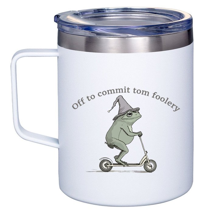 Off To Commit Tom Foolery Frog And Fun Playful Humor 12oz Stainless Steel Coffee Mug