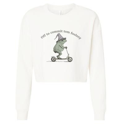 Off To Commit Tom Foolery Frog And Fun Playful Humor Cropped Pullover Crew