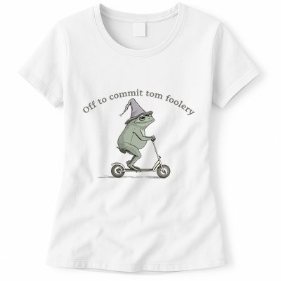 Off To Commit Tom Foolery Frog And Fun Playful Humor Womens T-Shirt