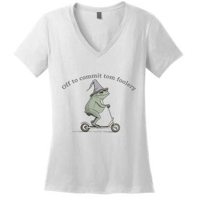 Off To Commit Tom Foolery Frog And Fun Playful Humor Women's V-Neck T-Shirt