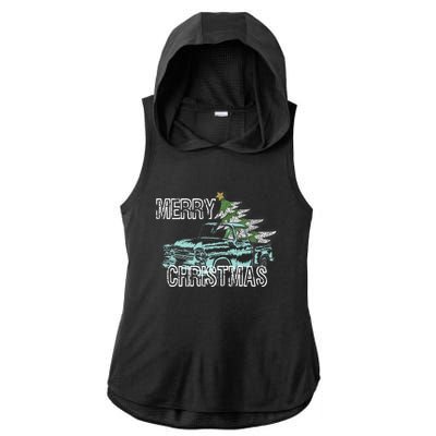 Old Truck Christmas Tree Vintage Merry Xmas Ladies PosiCharge Tri-Blend Wicking Draft Hoodie Tank