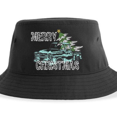 Old Truck Christmas Tree Vintage Merry Xmas Sustainable Bucket Hat