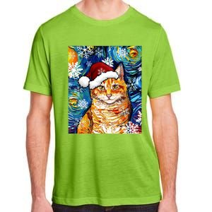 Orange Tabby Cat Santa Starry Night Christmas Art By Aja Funny Gift Adult ChromaSoft Performance T-Shirt