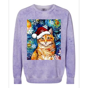 Orange Tabby Cat Santa Starry Night Christmas Art By Aja Funny Gift Colorblast Crewneck Sweatshirt