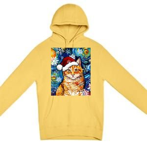 Orange Tabby Cat Santa Starry Night Christmas Art By Aja Funny Gift Premium Pullover Hoodie